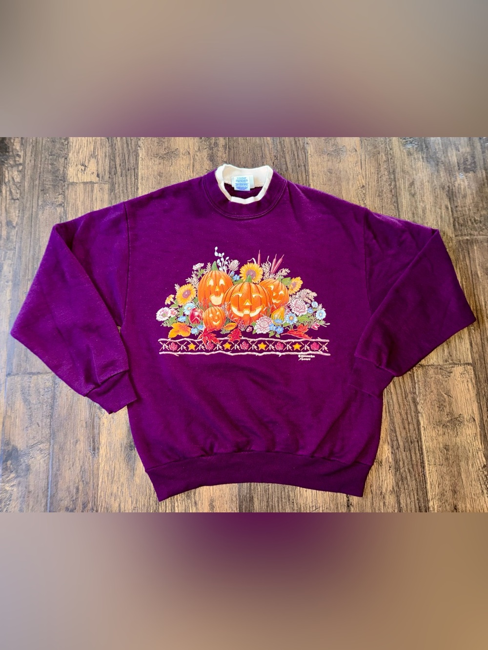 Vintage 90s Morning Sun Jack-O-Lantern Double Collar Sweatshirt Size M